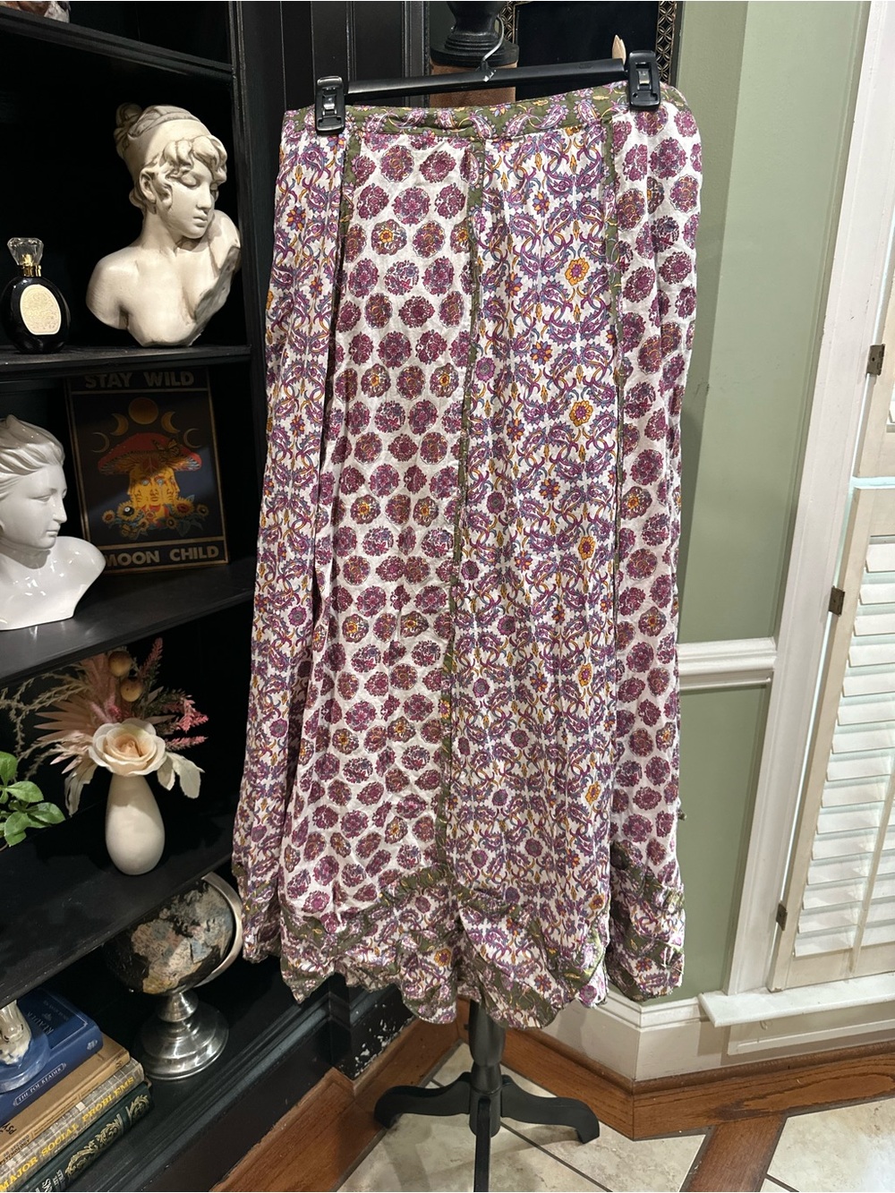 Dimri 100% Cotton Floral Boho Maxi Skirt – Green & Purple – Size XL